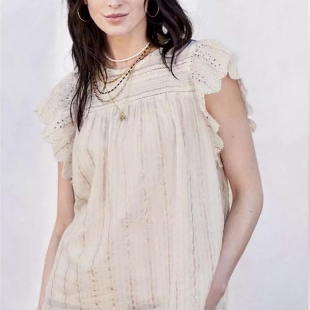 Matilda Jane Good Hart Mockingbird Top Blouse White & Rose Gold Lace Size XS